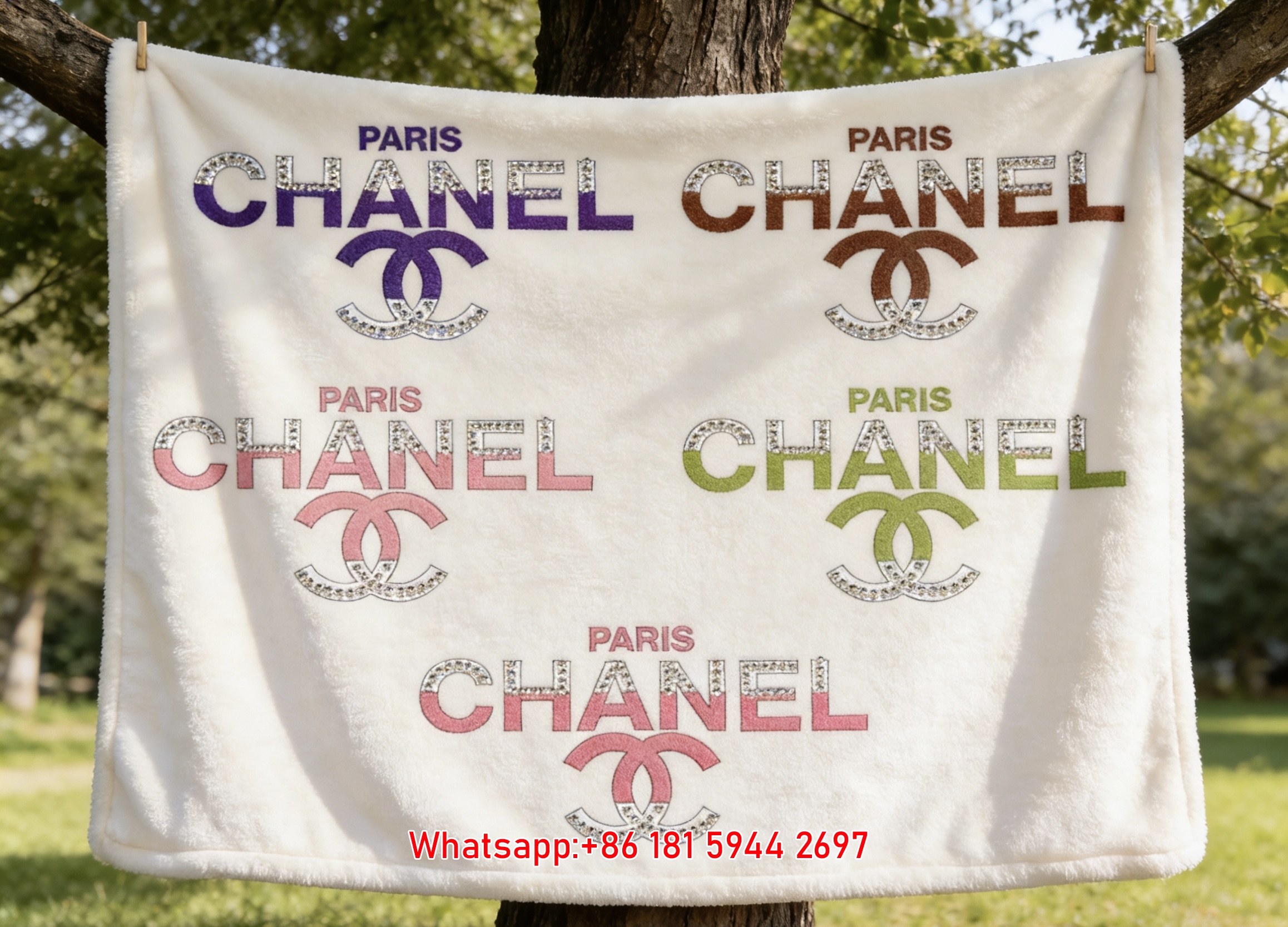 Chanel Paris Multi-Color Studded CC Logo Flannel Sofa Throw Blanket IMG_6843
